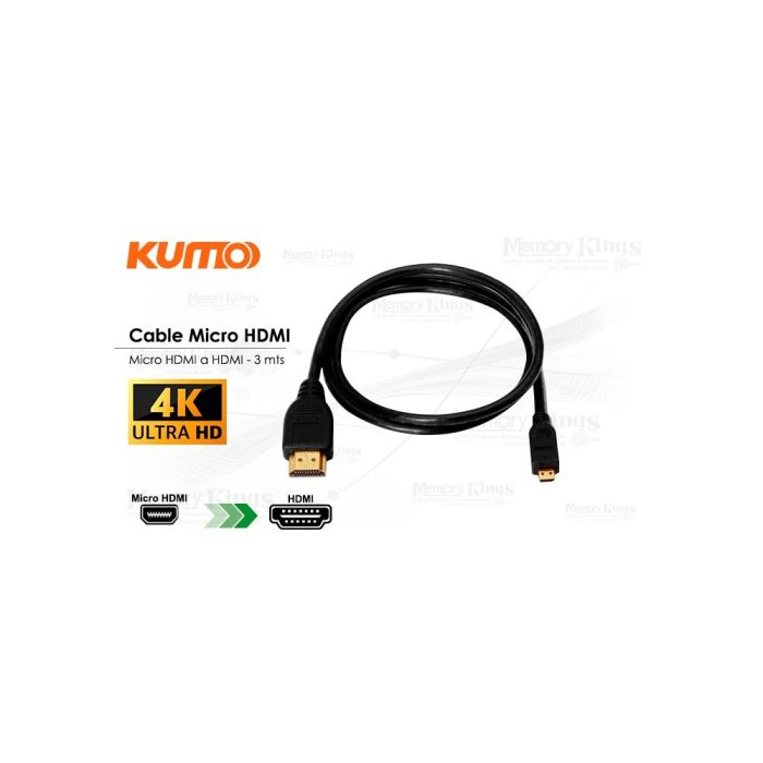 CABLE micro HDMI a HDMI 3mts KUMO UHD 4k
