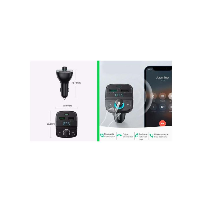 CARGADOR DE COCHE + TRANMISOR FM BT UGREEN CD229(20W)