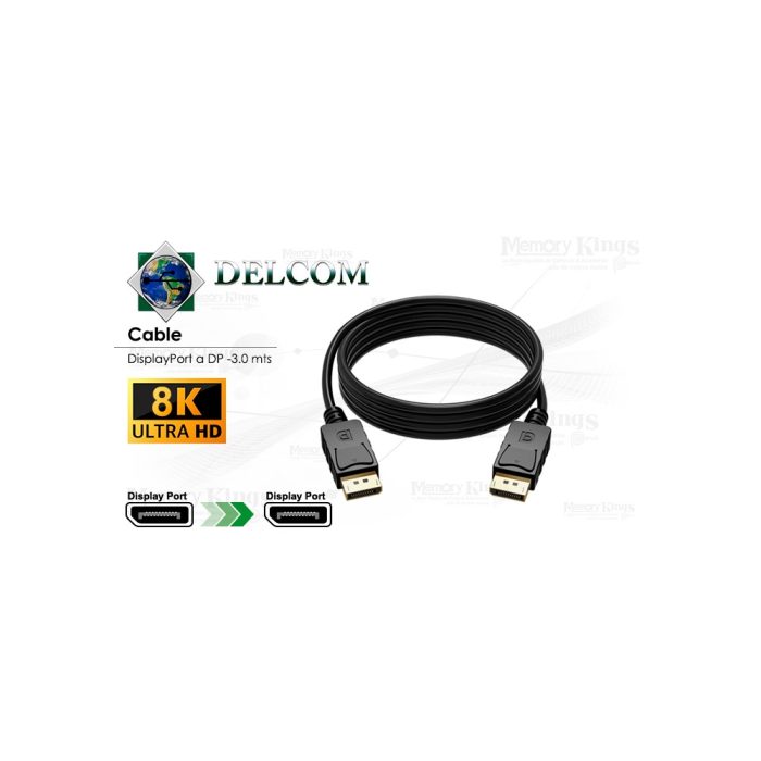 CABLE DisplayPort a DisplayPort 3mts DELCOM 8k