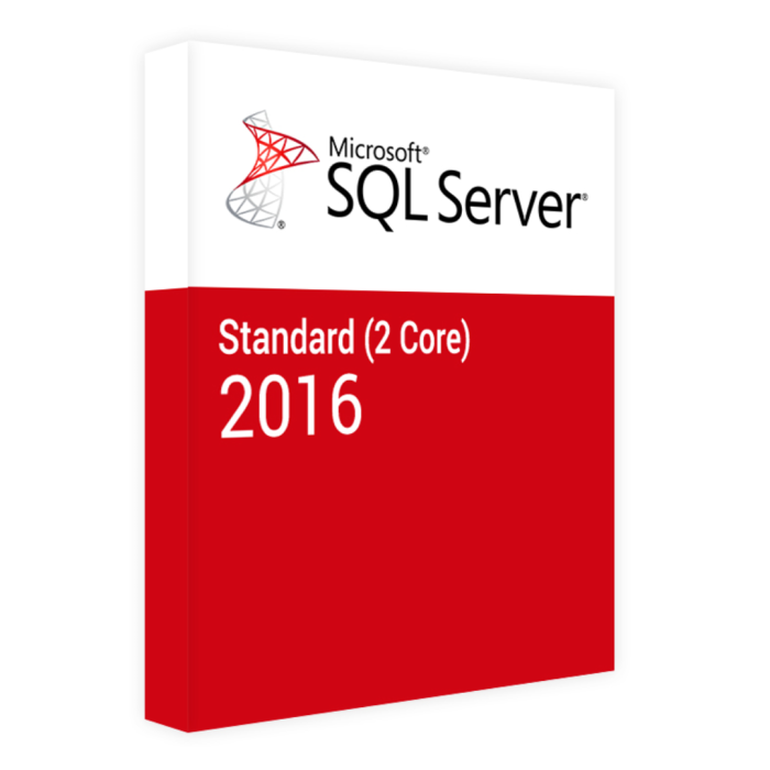 Microsoft SQLServer 2016 Standard Core, Open Licence, 2 Core, Single Language.