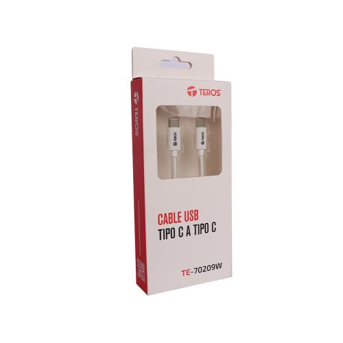 Cable USB TEROS TE-70209W, Tipo C a Tipo C, 3A, 60W Máx, blanco