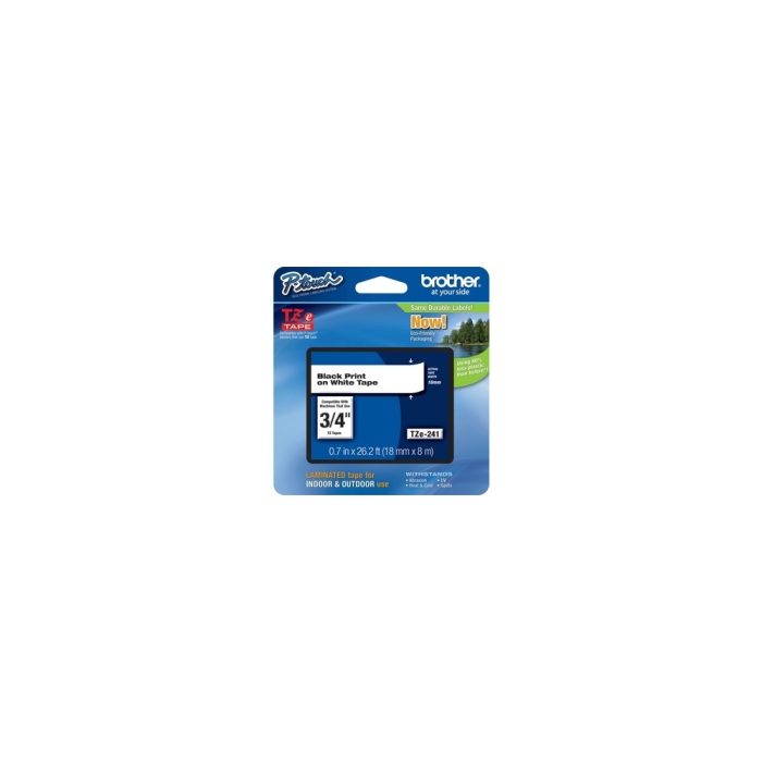 P-touch TZE241 Cinta para etiquetas - 17.78mm Ancho - Rectángulo - Blanco - 1 Solamente - Resistente a grasa, Resistente al Sucio, Resistente a la temperatura