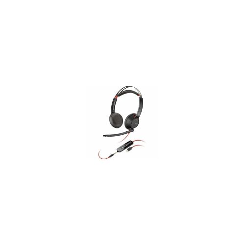 Auriculares Poly Blackwire 5220 Cableado Sobre la oreja Estéreo - Negro - Certificación Microsoft Teams - Binaural - Cerrado - 32Ohm - 216.4cm Cable - Omnidireccional, Función de cancelación de ruido ambiente Micrófono - Cancelación de ruido - USB Tipo C, Mini-phone (3.5mm)