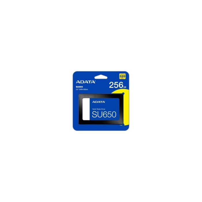 Unidad de estado sólido Adata Ultimate SU650 - 2.5" Interno - 256GB - SATA (SATA/600) - Negro - Computadora de escritorio Dispositivo compatible - 140TB TBW - 520MB/s Tasa de transferencia de lectura máxima