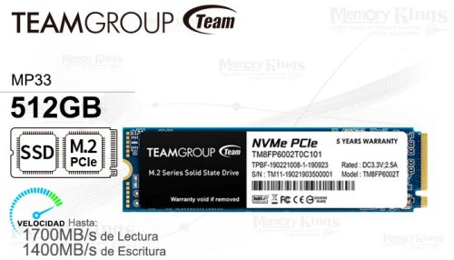 UNIDAD SSD M.2 PCIe 512GB TEAMGROUP MP33