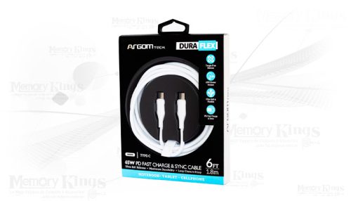 CABLE USB-C A USB-C 1.8mts ARGOMTECH 65W WHITE