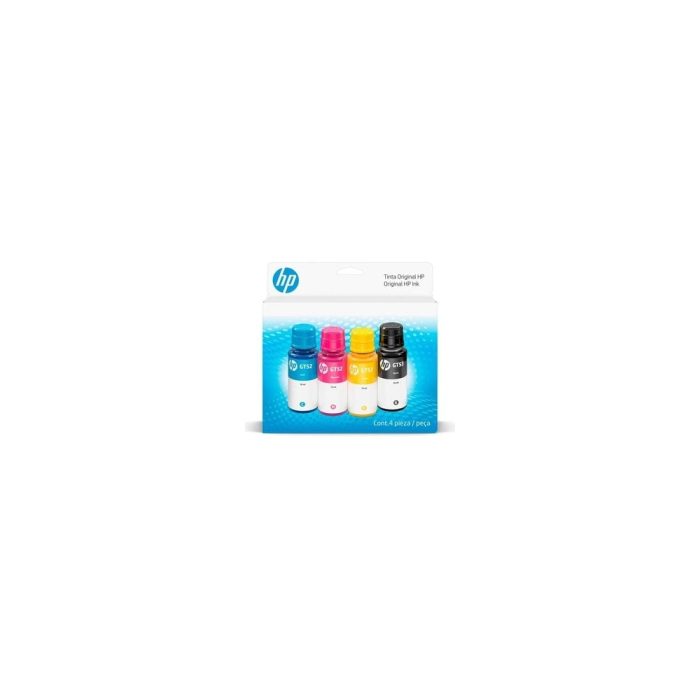 Combo Kit de botellas de tinta HP GT53/GT52, (Pack de 4), Negro, Magenta, Cian, Amarillo