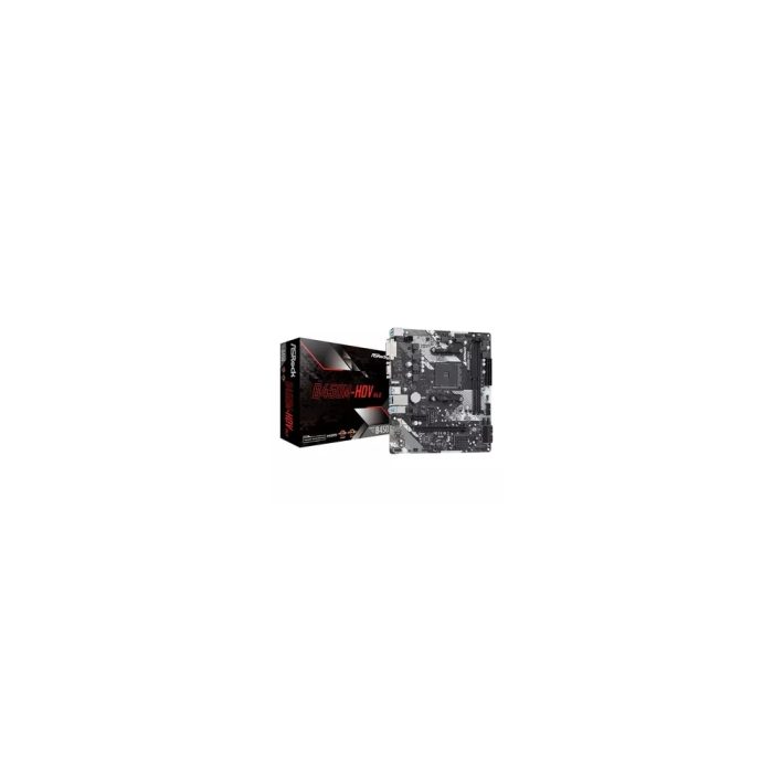 Placa Base de computador de escritorio ASRock B450M-HDV R4.0 - AMD B450 Conjunto de Circuitos Integrados - Socket AM4 - Micro ATX - 32GB DDR4 SDRAM Maximum RAM - DIMM, UDIMM - 2 x Memory Slots - Gigabit Ethernet - HDMI - 4 sx Interfaces SATA