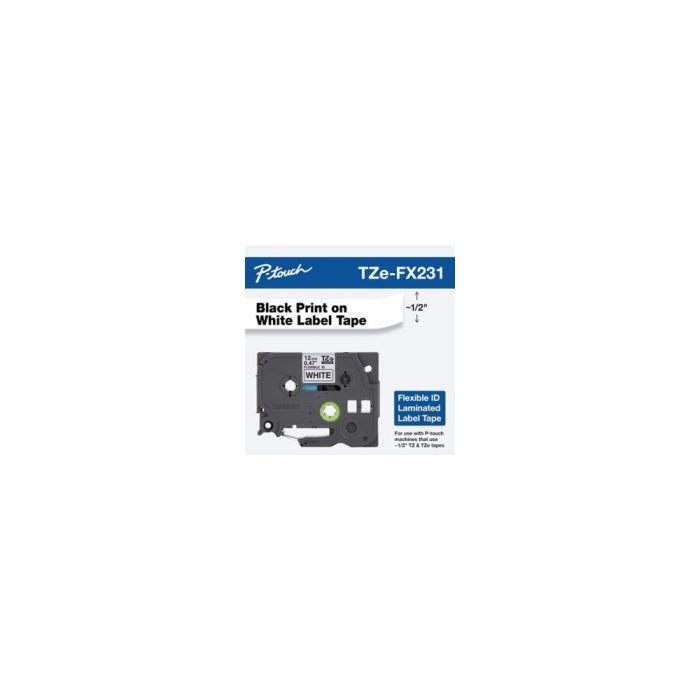P-touch TZEFX-231 Cinta para etiquetas - 12mm Width x 7.99m Longitud - Removible Adhesivo - Rectángulo - Transferencia térmica - Blanco - 1 Rollo - Resistente a calor, Resistente al frío, Easy Peel (fácil separación), Resistente a la abrasión, Resistente al aceite, Resistente a sustancias químicas, Resistente a la decoloración, Auto-adhesivo, Alta Duración, ...