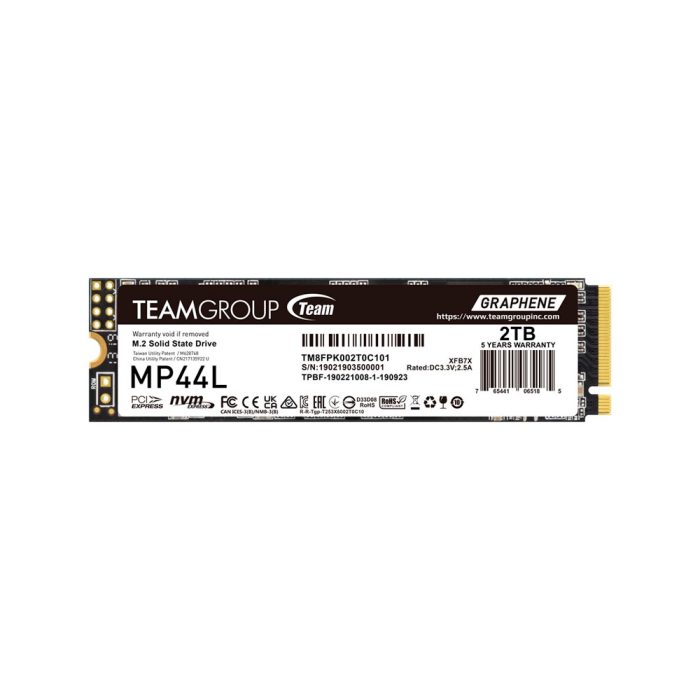 Unidad de estado solido TEAMGROUP MP44L M.2 PCIe 4.0, 2TB, PCIe 4.0 x4 con NVMe