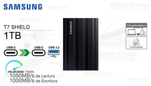 Unidad De Estado Solido Externo Ssd T7 Shield Usb-C 3.2 Gen 2 (10Gbps) 1Tb, Portatil