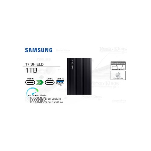 Unidad De Estado Solido Externo Ssd T7 Shield Usb-C 3.2 Gen 2 (10Gbps) 1Tb, Portatil