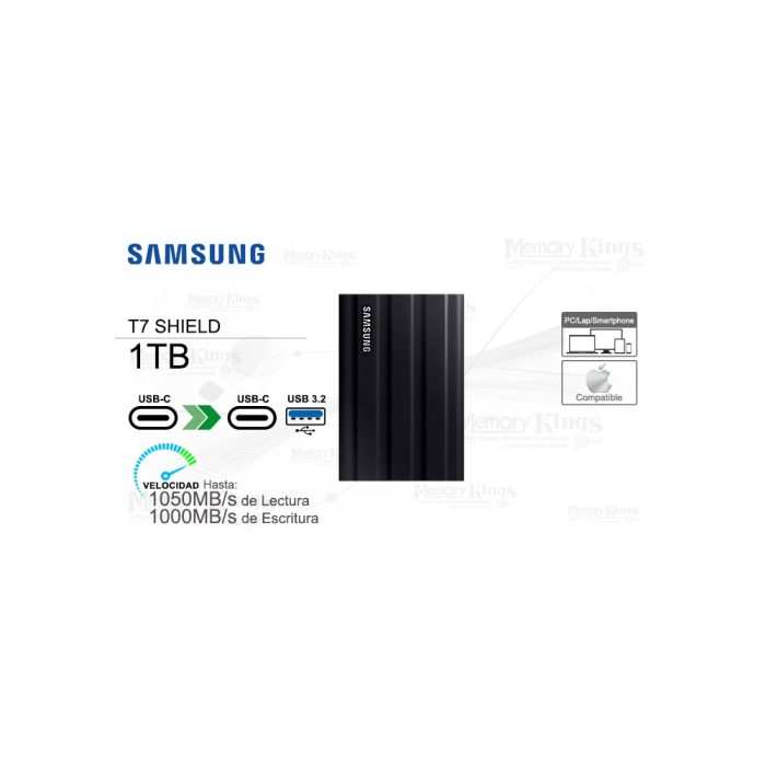 Unidad De Estado Solido Externo Ssd T7 Shield Usb-C 3.2 Gen 2 (10Gbps) 1Tb, Portatil
