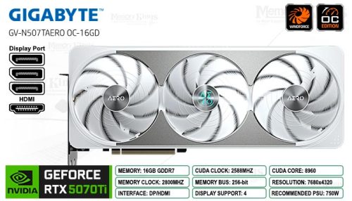 Tarjeta De Video Gigabyte Geforce Rtx 5070 Ti Aero Oc 16G, 16 Gb Gddr7, Pcie Gen 5.0