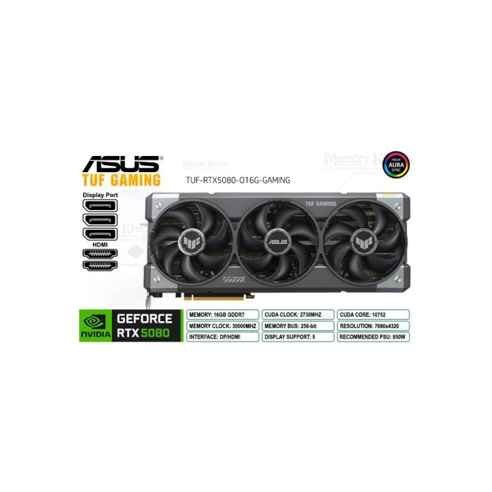 Tarjeta De Video Asus Tuf-Rtx5080-O16G-Gaming, 16Gb Gddr7, Pcie Gen 5.0