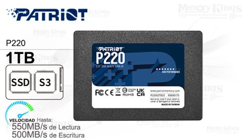 Unidad en estado solido Patriot P220, 1TB, SATA III 6.0 Gb/s, 2.5", 7mm