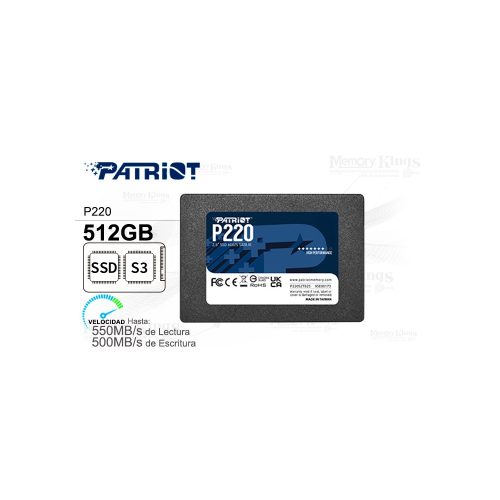 Unidad en estado solido Patriot P220, 512GB, SATA III 6.0 Gb/s, 2.5", 7mm
