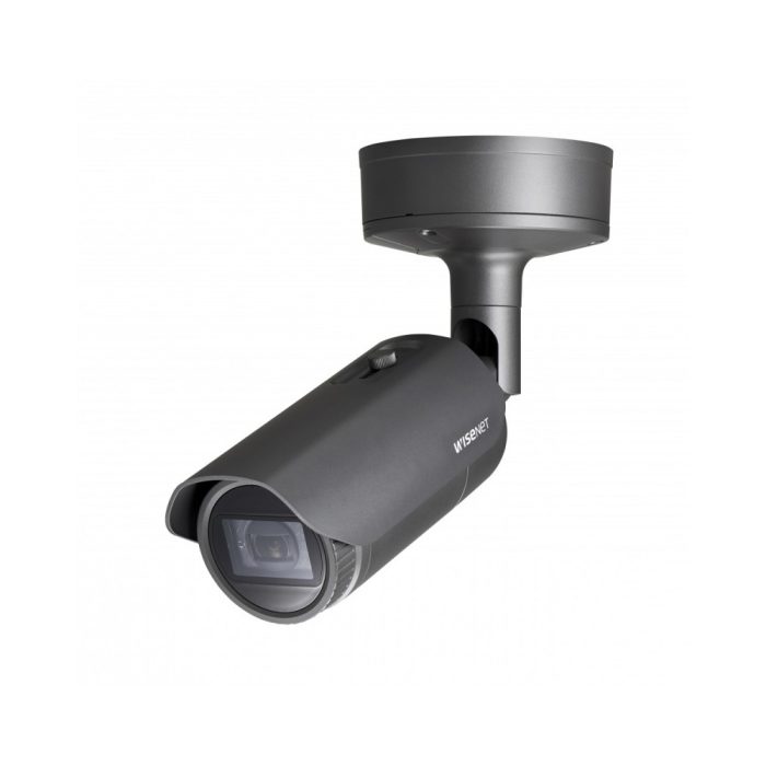 Cámara de red Hanwha Techwin XNO-8082R 6Megapíxel Interior/Exterior HD - Color, Monocromo - Bala - Gris Oscuro - 40m Visión Nocturna - H.265, H.264, MJPEG - 3328 x 1872 - 2.80mm- 8.40mm Zoom Lentes - 3x Óptico - 30fps - CMOS - Montable en poste - IK10 - IP66, IP67