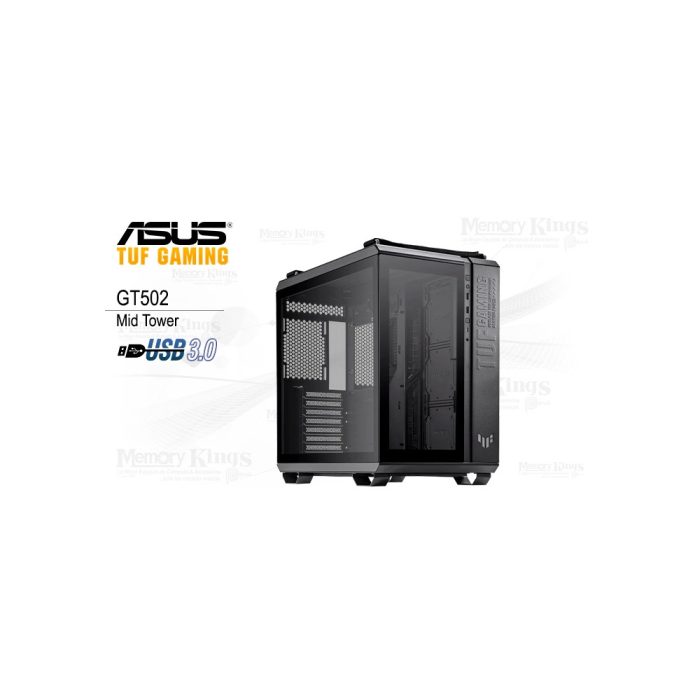 Caja mid tower ASUS TUF Gaming GT502 negra con diseño optimizado para ventilación y espacio amplio