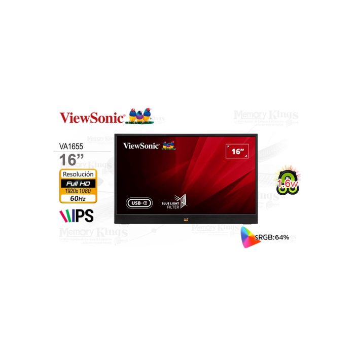 MONITOR portatil 16 VIEWSONIC VA1655 iPS FHD USB-C con Parlante integrado