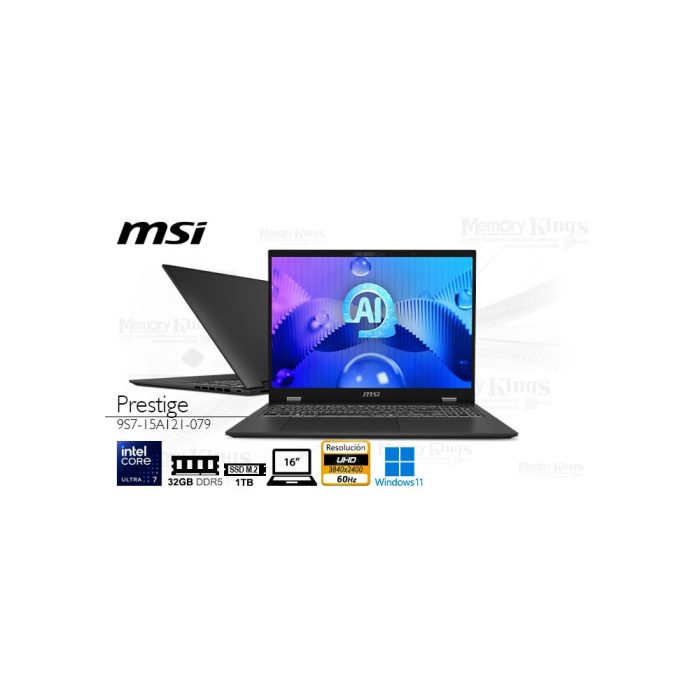 LAPTOP Core Ultra 7 255H MSI Prestige 16 AI Evo 32|1TB|16" OLED, graficos Intel Arc, W11HOME