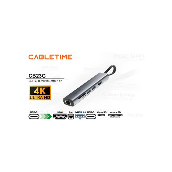 Adaptador Hub USB-C Cabletime CB23G 7 en 1: Conecta Todo con Velocidad y Estilo