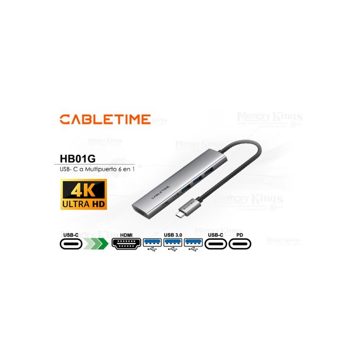 ADAPTADOR HUB CABLETIME HB01G 6in1 USB-C