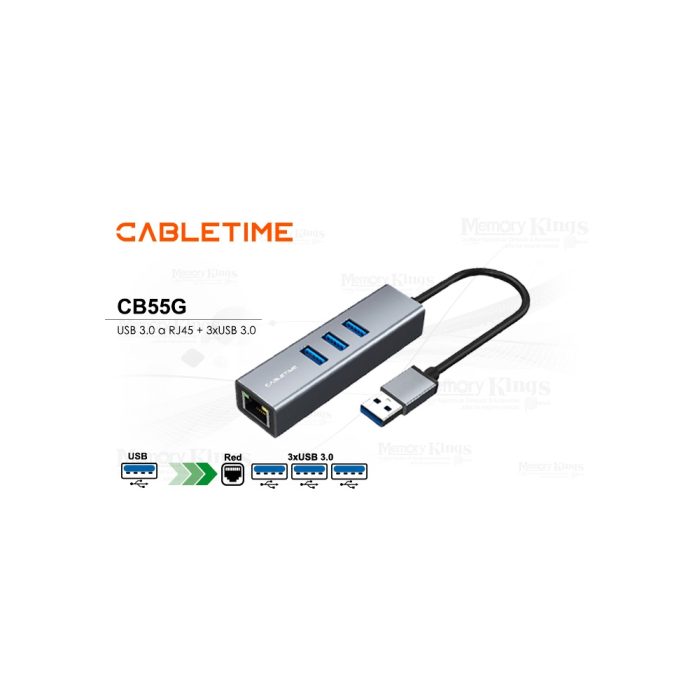 Adaptador USB 3.0 a RJ45 CABLETIME CB55G - Conexión Rápida y Estable para Internet Ethernet