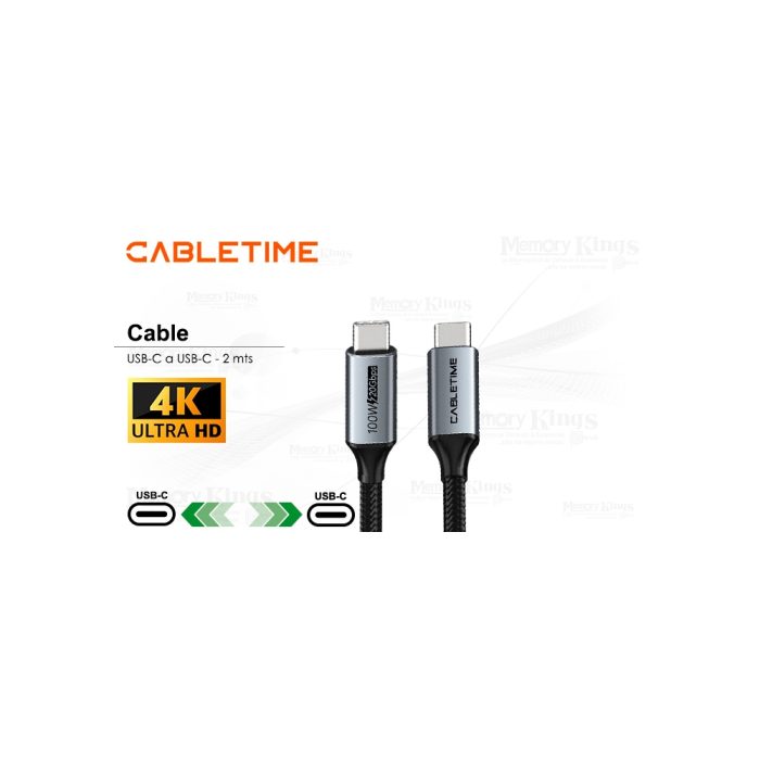 Cable USB-C a USB-C 2m CABLETIME CU20L 4K 100W - Alta velocidad y carga rápida para tus dispositivos