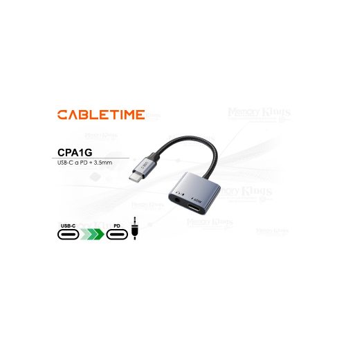 ADAPTADOR USB-C a 3.5MM CABLETIME CPA1G 60W 2in1