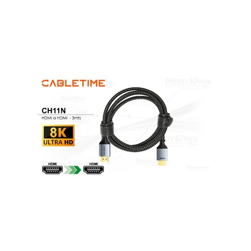 CABLE HDMI a HDMI 3mts CABLETIME CH11N 8K 60HZ