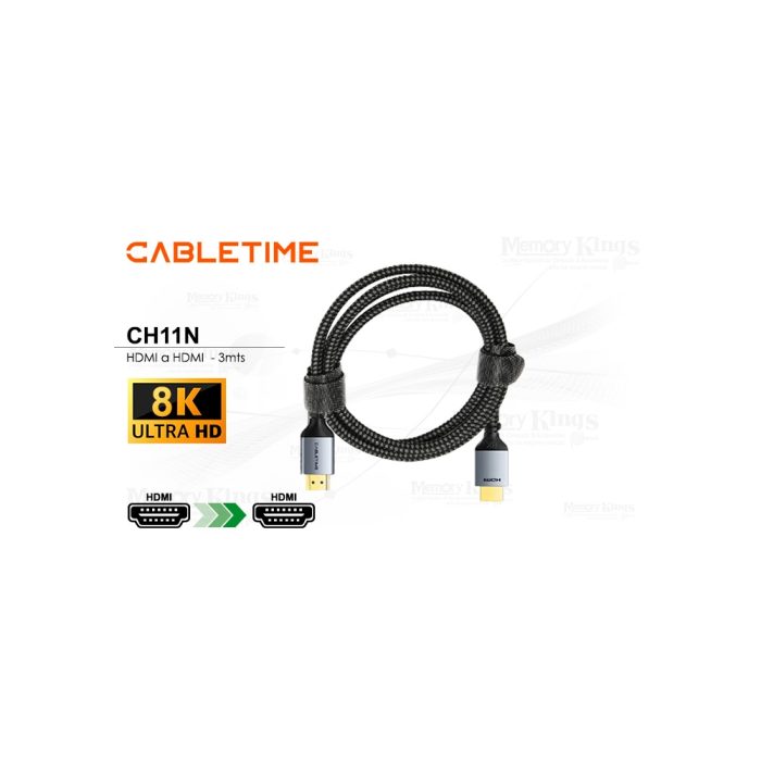 Cable HDMI 8K 60Hz 3 mts Cabletime CH11N - Alta definición y velocidad para tus dispositivos