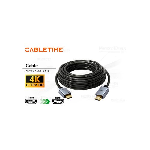 CABLE HDMI a HDMI 3mts CABLETIME CH22N 4K 60HZ