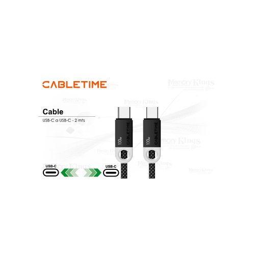 CABLE USB-C a USB-C 2mts CABLETIME CUP1L 100W BLACK