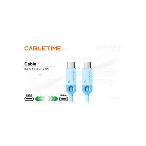 CABLE USB-C a USB-C 2mts CABLETIME CUP3L 60W BLUE