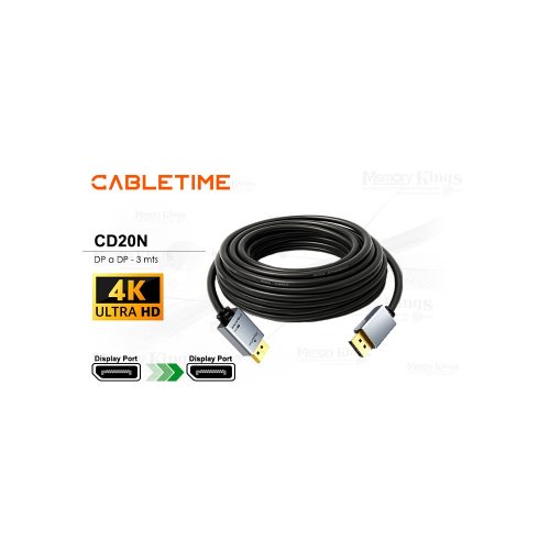CABLE DP a DP 3mts CABLETIME CD20N 4K 60HZ
