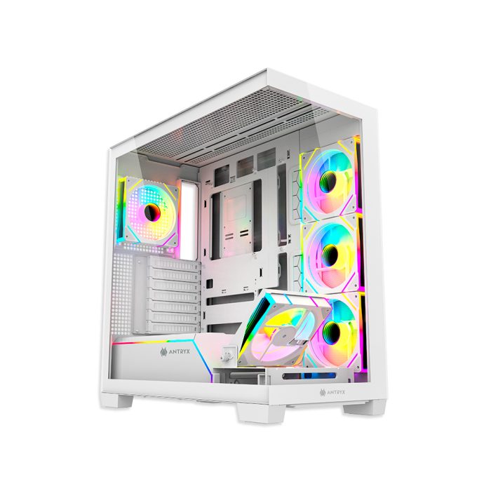 Gabinete Mid Tower ANTRYX FX-850 PRO ARGB con 5 ventiladores y diseño blanco elegante