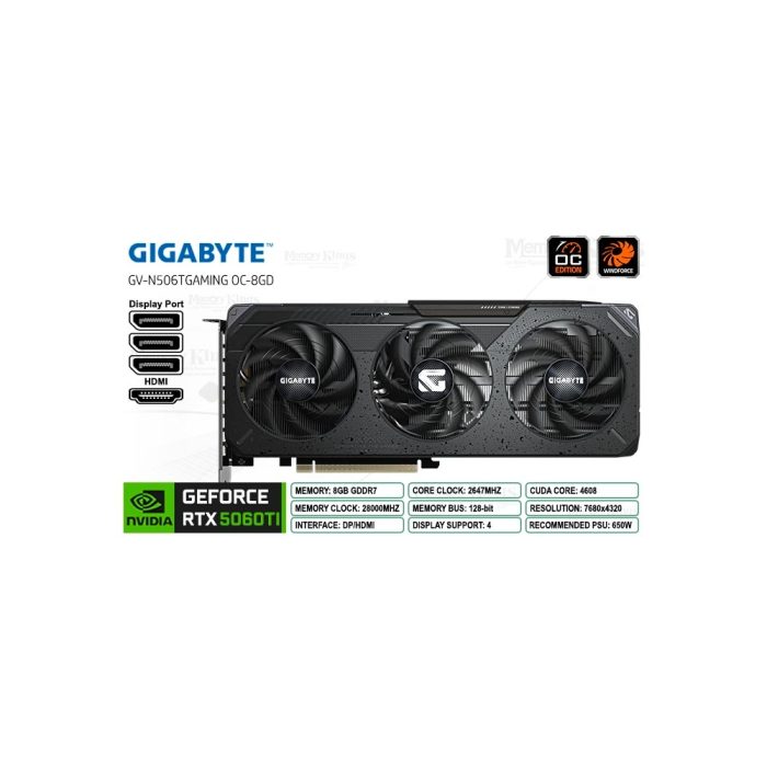 Tarjeta gráfica GeForce RTX 5060 Ti 8GB 128-bit GIGABYTE Gaming OC - Rendimiento y eficiencia superior