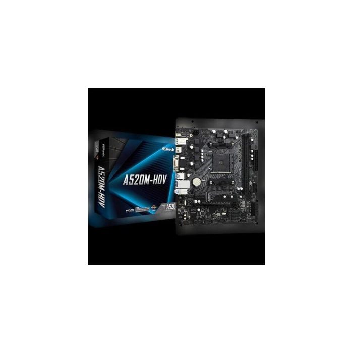 Placa base ASRock A520M-HDV AM4, 2 DDR4, 4xSATA, Ultra M.2, ideal para PC de alto rendimiento