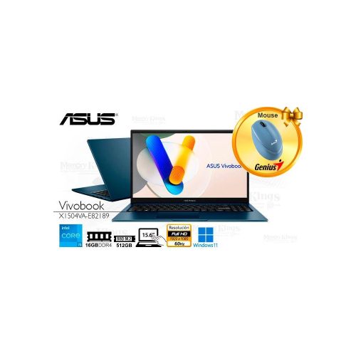 LAPTOP Core i5 1334U ASUS Vivobook 15 BLUE X1504VA-E82189W 16|512|15.6" grafica Intel Iris Xe, W11HOME con pantalla Táctil