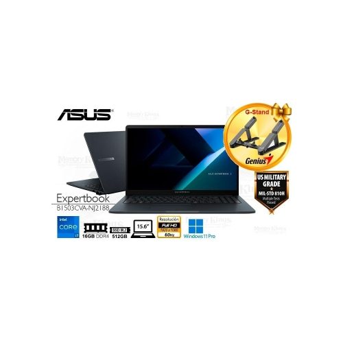 LAPTOP Core i7-1355U ASUS ExpertBook B1 B1503CVA-NJ2188W 16|512|15.6" graficos Intel Iris Xe, W11PRO
