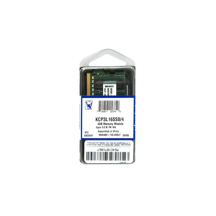 Memoria Kingston KCP3L16SS8/4, 4 GB, DDR3, 1600 MHz, SODIMM.