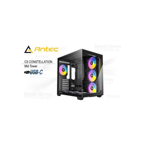 Caja Mid Tower Antec C5 ARGB Constellation Negra - Iluminación RGB y Amplia Ventilación