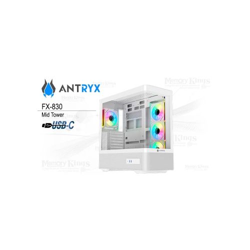 Caja Mid Tower Antryx FX-830 ARGB con 4 ventiladores, color blanco y excelente ventilación