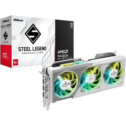 ASRock Radeon RX 9070 XT Steel Legend 16GB GDDR6 - GPU blanca de alto rendimiento con triple ventilador