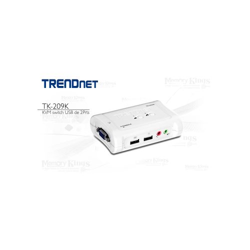 Switch KVM USB Trendnet TK-209K para 2 PCs, con audio y cables incluidos, fácil manejo y alta compatibilidad