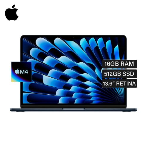 Apple MacBook Air 13.6" M4, 16GB RAM, 512GB SSD, Media Noche, Liquid Retina, 18h batería, Wi-Fi 6