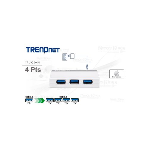 HUB USB compacto Trendnet TU3-H4 de 4 puertos para PC y Mac - Conectividad eficiente y rápida