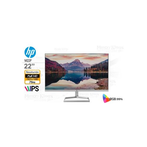 Monitor HP M22f de 21.5" FHD IPS, conexiones HDMI y VGA, ideal para gaming y trabajo.