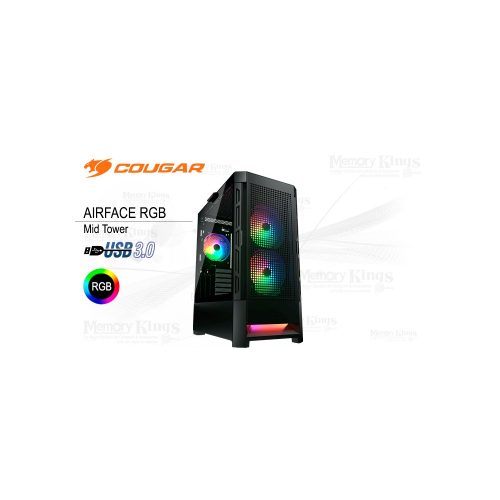 Caja Mid Tower Cougar Airface RGB negra con ventilación optimizada y iluminación personalizable